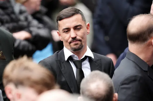 Former boxer Anthony Crolla arrives ahead of the funeral service for Ricky Hatton