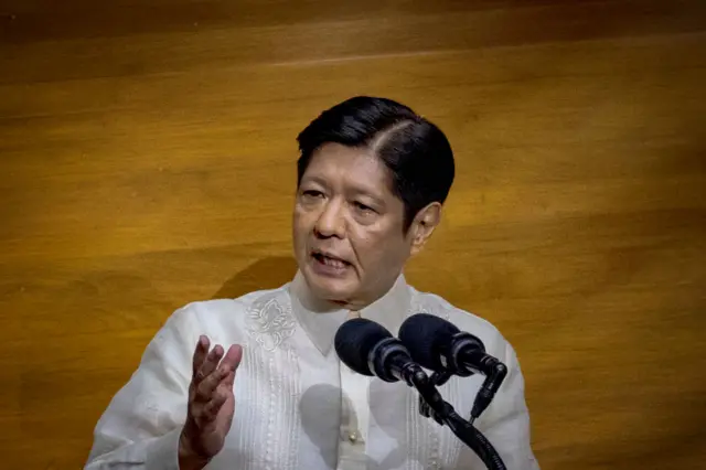 Philippine President Ferdinand Marcos Jr delivers his third State of the Nation Address before lawmakers in 2024 in Manila.