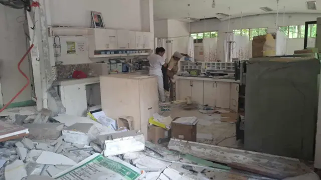 Debris in what looks like a hospital