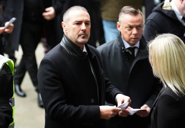 Paddy McGuinness arrives ahead of the funeral service for Ricky Hatton at Manchester Cathedral.