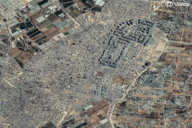 Satellite image shows huge areas of Gaza that appear to be levelled by the war.