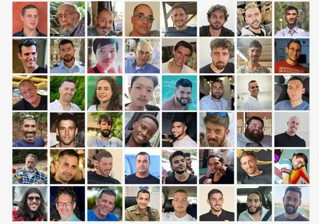 a composite image shows the 48 hostages still to be released by Hamas