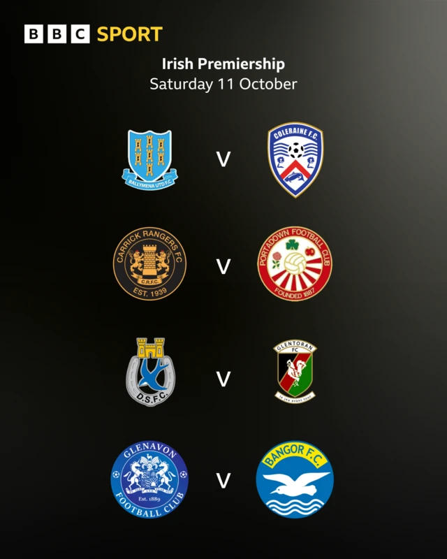 Irish Premiership fixtures - Saturday 11 October