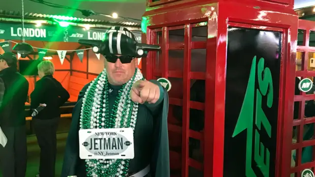 New York Jets super fan Jetman in London