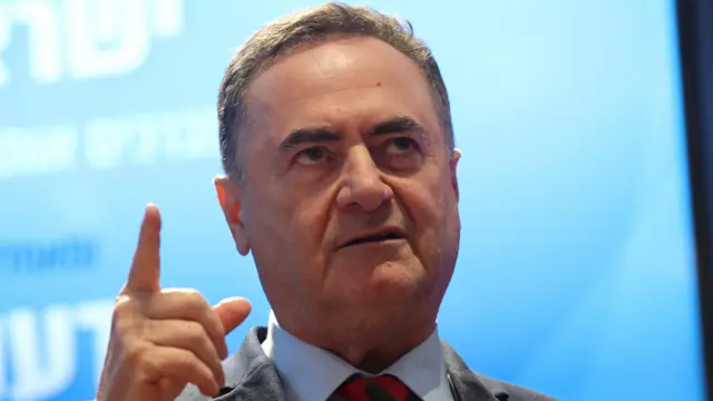 Israeli outgoing Foreign Minister and new Defense Minister Israel Katz speaks during the Ministerial change ceremony at the Ministry of Foreign Affairs in Jerusalem, 10 November 2024