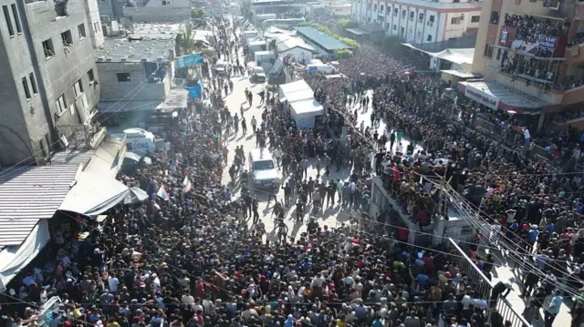 Aerial shot of crowds in Gaza