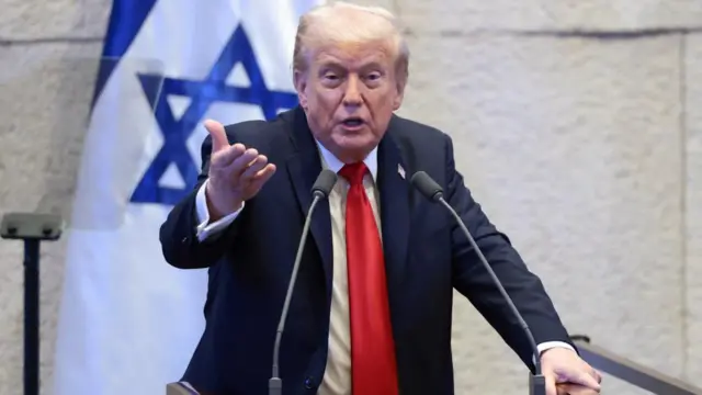 U.S. President Donald Trump addresses the Knesset