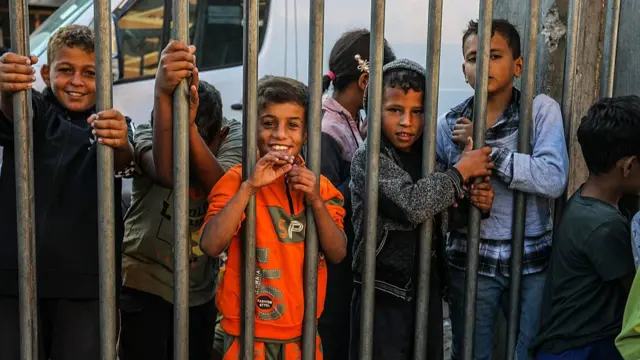 Relatives of Palestinian prisoners gather at the Nasser Hospital to welcome Palestinians who will be released as part of the ceasefire and hostage-prisoner exchange agreement between Israel and Hamas