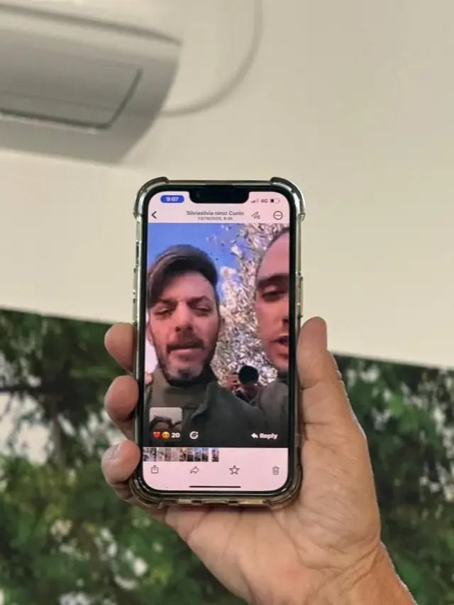 Screenshot of video call with two men