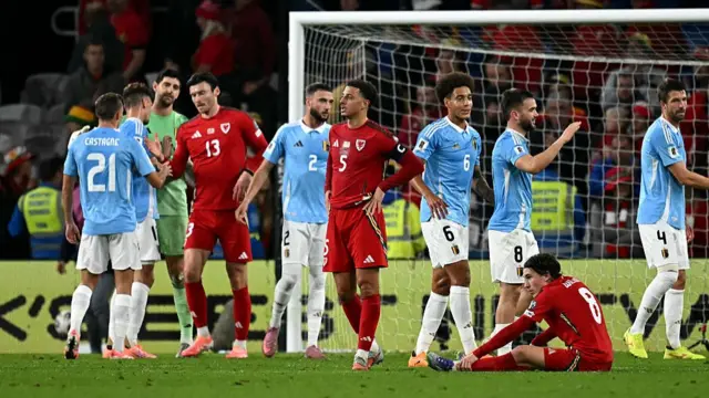 Wales and Belgium players shake hands