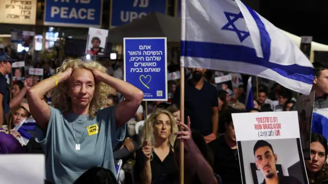 People gather at "Hostages Square" in Tel Aviv