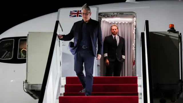 British Prime Minister Keir Starmer arrives at Sharm El Sheikh International Airport