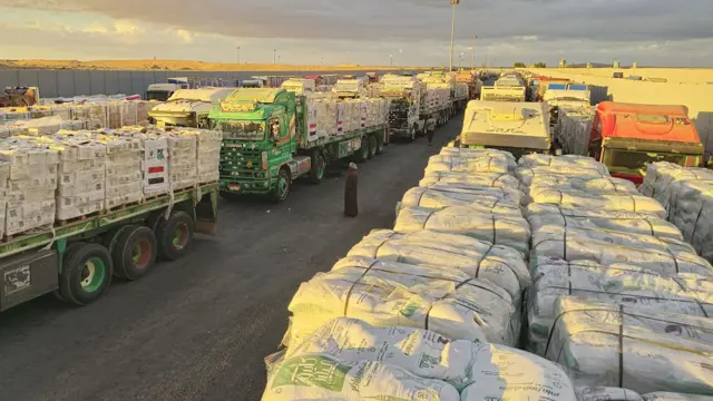 Long queues of aid trucks in Egypt's Rafah crossing going into Gaza