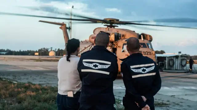 IAF helicopters taking off for Re’im to receive the returning hostages