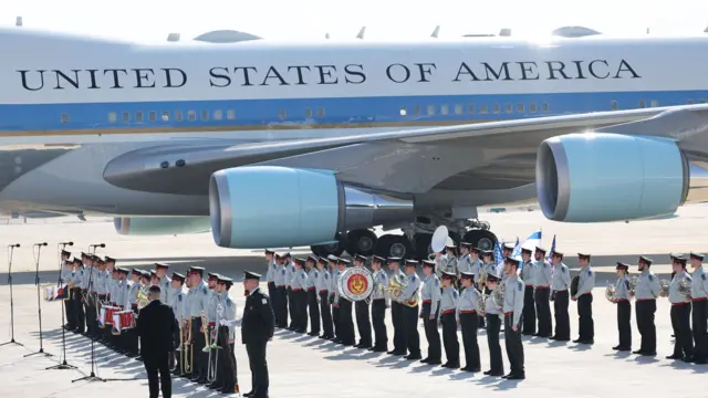 US President Donald Trump plane arrives at Ben Gurion Airport in Tel Aviv, a guard of honour waiting outside