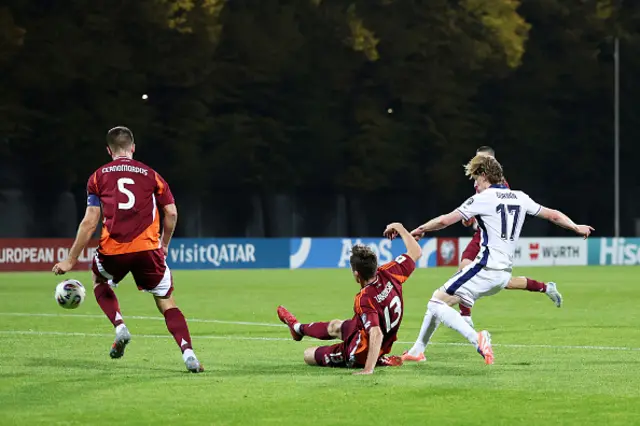 Anthony Gordon of England scores