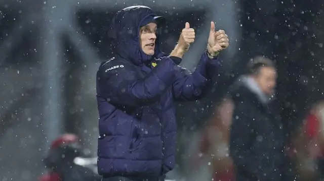 Thomas Tuchel, Head Coach of England, gestures a thumbs up