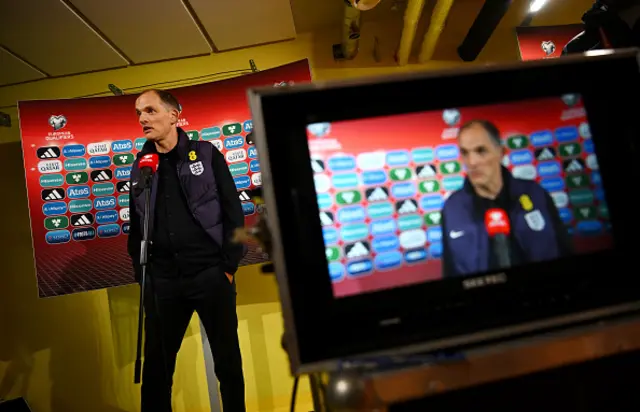 Thomas Tuchel, Head Coach of England, speaks to the media