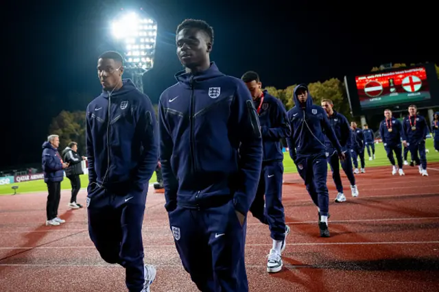 Bukayo Saka of England looks on