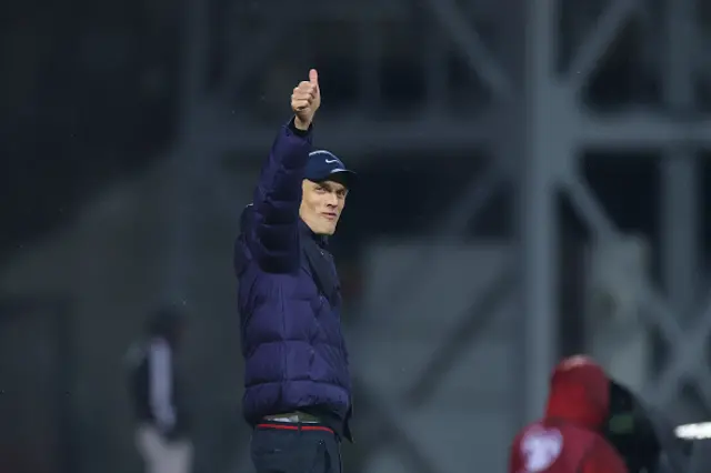 Thomas Tuchel, Head Coach of England, gestures a thumbs up