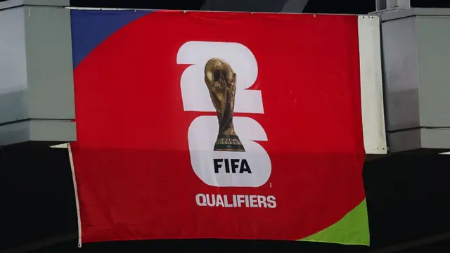 FIFA World Cup 2026 Qualifiers logo is seen ahead of the football World Cup European Qualifiers match Ukraine - Azerbaijan at Cracovia Stadium in Krakow, Poland