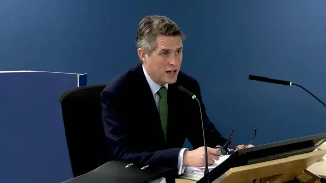 Screen grab from the UK Covid-19 Inquiry live stream of former education secretary Sir Gavin Williamson giving evidence for module 8 (children and young people) of the UK Covid-19 Inquiry, at Dorland House in London