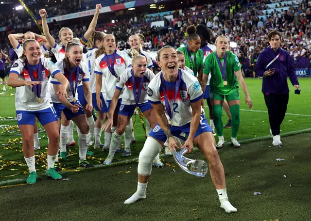 England players celebrate winning Euro 2025