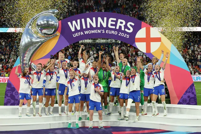 England players celebrate winning Euro 2025