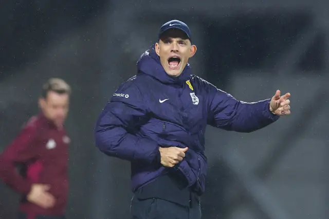 Thomas Tuchel, Head Coach of England, reacts