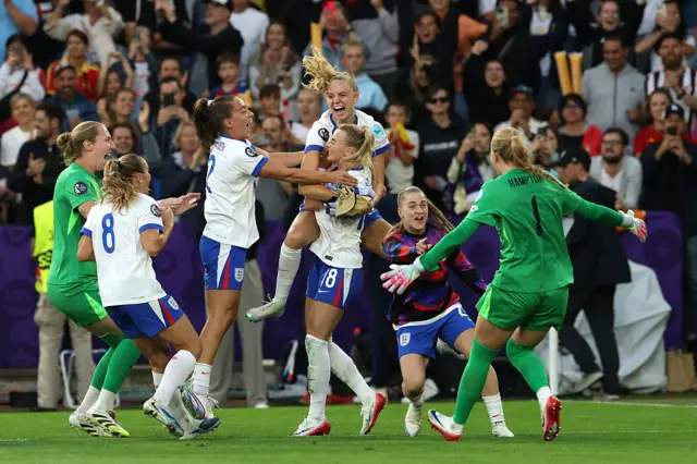 England players celebrate winning Euro 2025