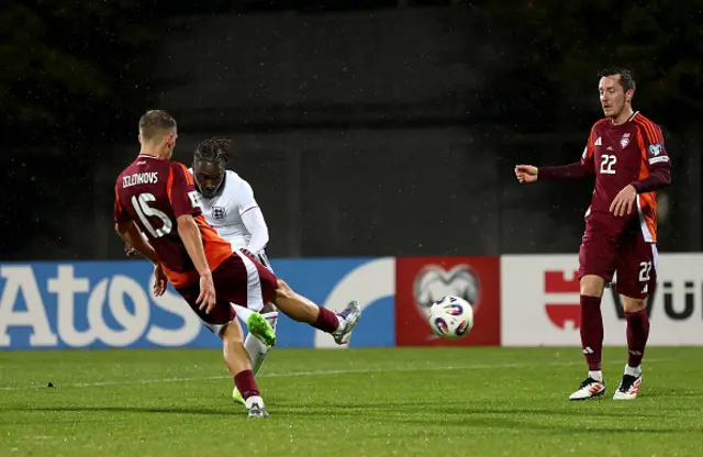 Eberechi Eze of England scores his team's fifth goal
