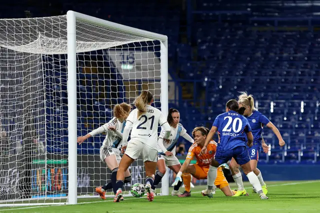 Sam Kerr of Chelsea scores her team's fourth goal