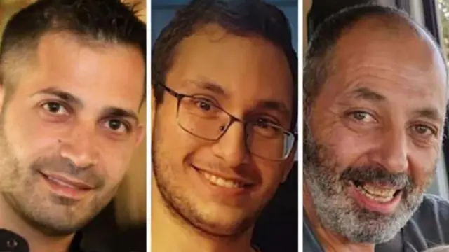 Pictures of three of the hostages edited side by side