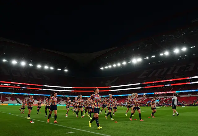 Arsenal WFC players in action during the Warm up