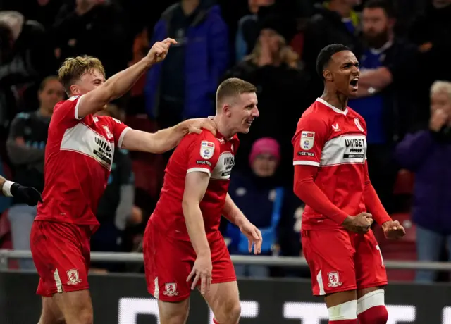 Middlesbrough's Morgan Whittaker (right) celebrates