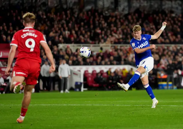 Ipswich Town's Sindre Walle Egeli has a shot on goal