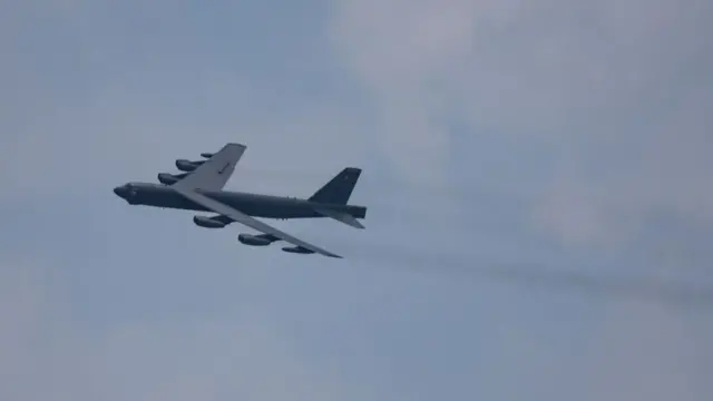A B-52 bomber in the air