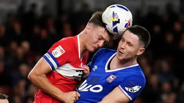 Middlesbrough's Dael Fry (left) and Ipswich Town's George Hirst (right) battle for the ball