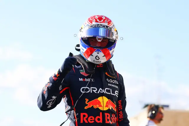 Max Verstappen celebrates sprint pole in Austin