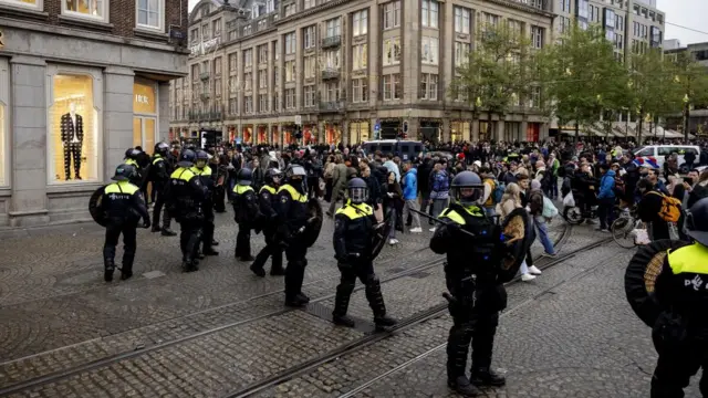 Dutch police deploy on Dam Square in Amsterdam, the Netherlands, 10 November 2024