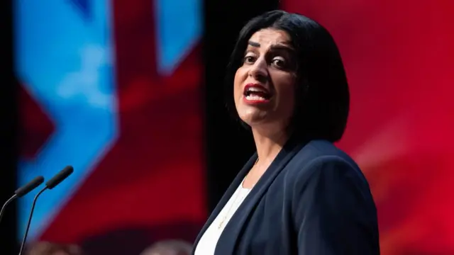 Shabana Mahmood speaks from behind a microphone on a lectern at the Labour party conference.