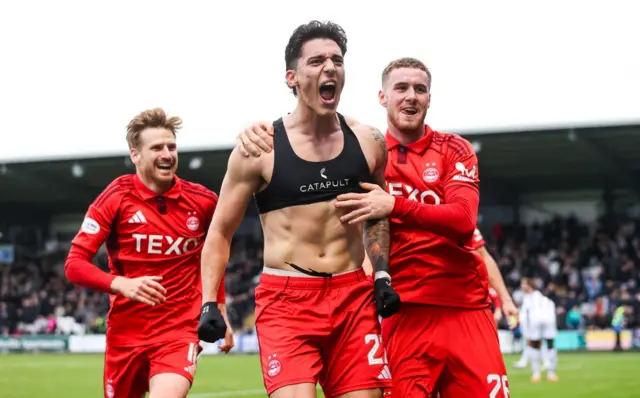 Aberdeen's Marko Lazetic celebrates his stoppage-time goal