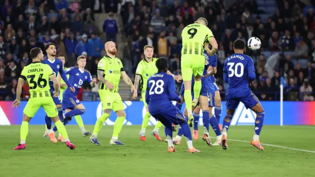 Portsmouth striker Colby Bishop heads wide