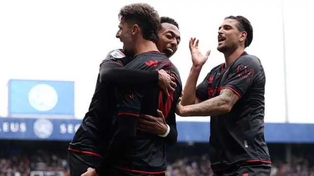 Millwall celebrating Mihailo Ivanovic's goal at QPR