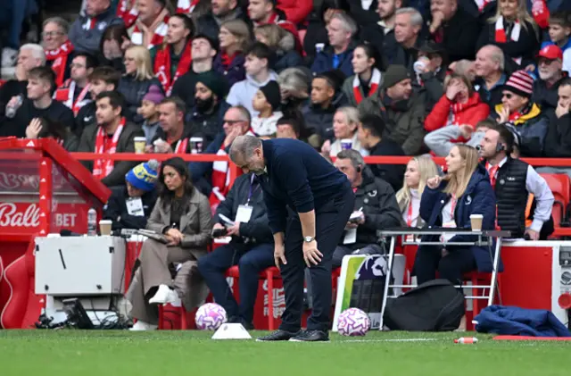 Ange Postecoglou, Manager of Nottingham Forest, looks dejected after Pedro Neto of Chelsea (not pictured) scored