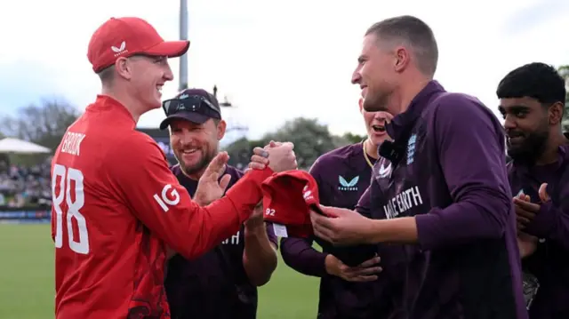 Harry Brook handed his 50th T20I cap by Brydon Carse