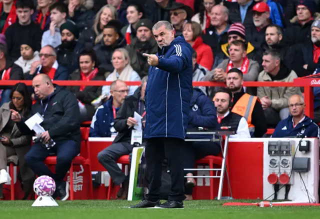 Ange Postecoglou, Manager of Nottingham Forest, gestures