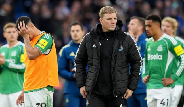 Newcastle United manager Eddie Howe looks on