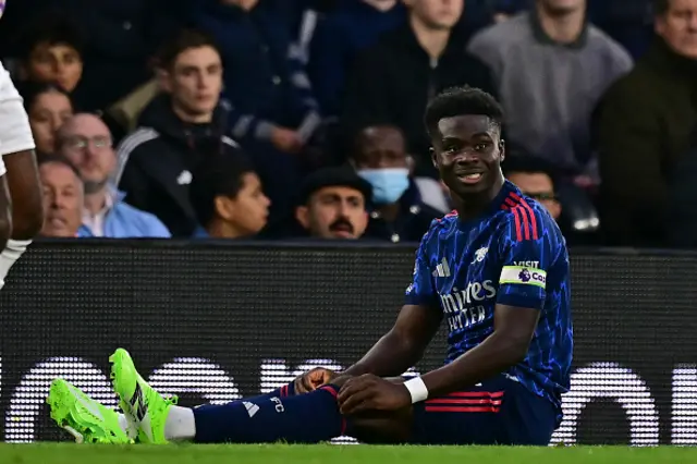 Bukayo Saka reacts