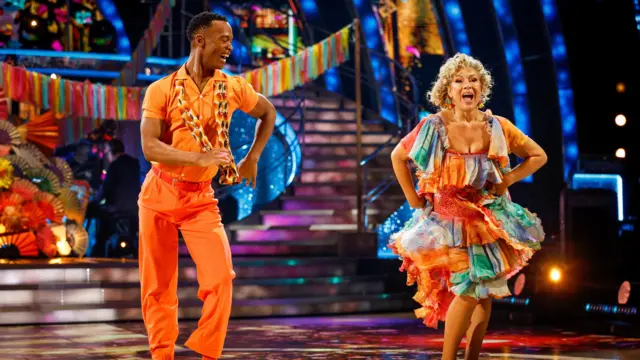 Alex Kingston and Johannes Radebe during the dress rehearsal for Saturday's Strictly Come Dancing show on BBC1.